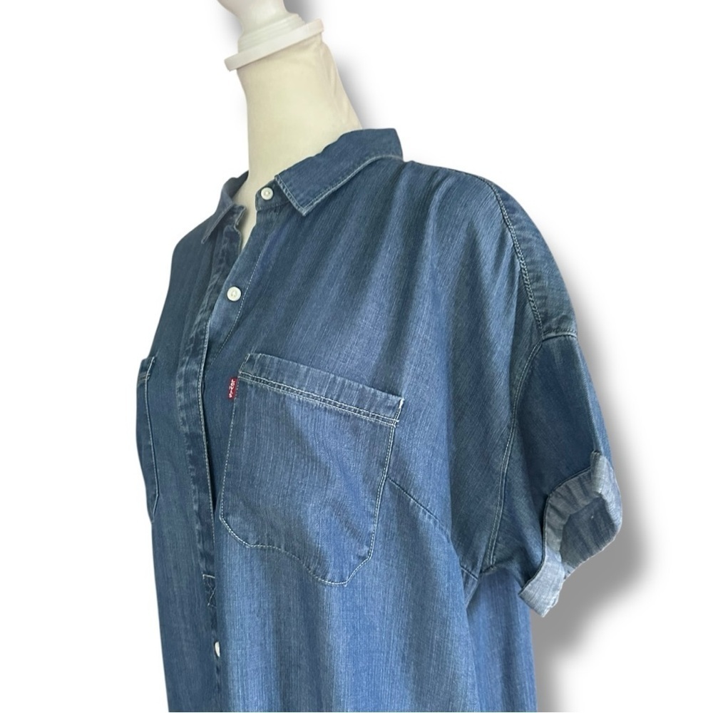 Levi’s Short Sleeve Chambray Button Front Mini Shirt Dress | Women’s Medium - Picture 4 of 10